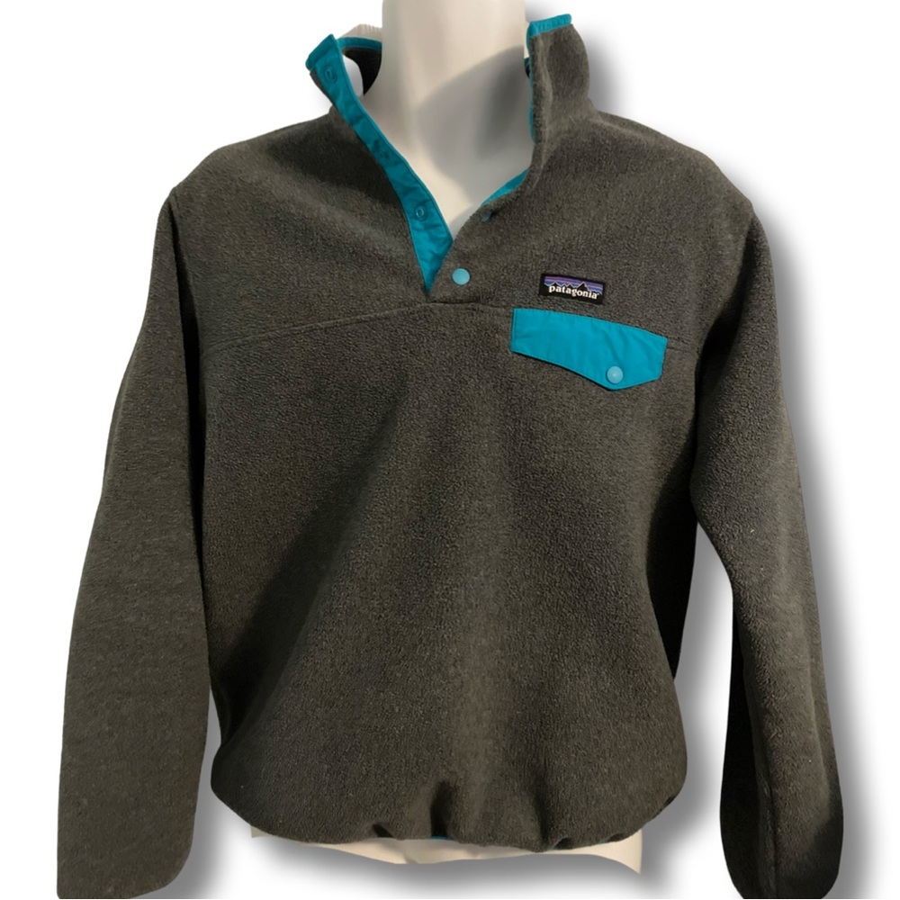 Patagonia Gray Fleece Pullover with Teal Accents